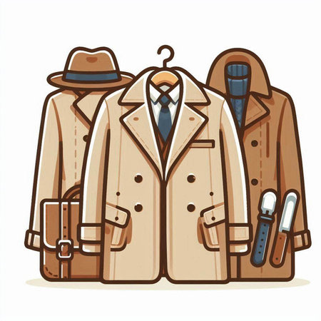 Vector illustration of a coat with a hat and a briefcase.のイラスト素材