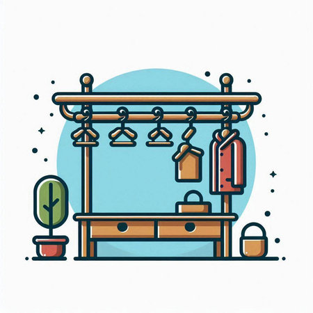 Furniture store icon in thin line style. Furniture store vector illustration.のイラスト素材