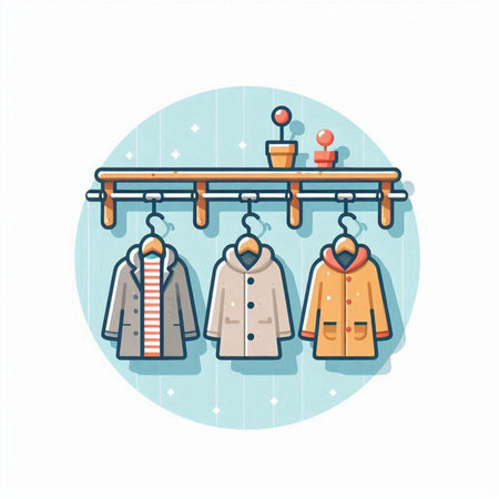 Clothes on hangers in the store. Vector illustration in flat styleのイラスト素材