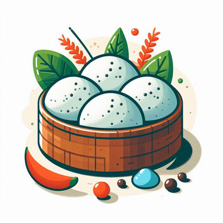 Illustration of Bamboo Basket with Assorted Vegetables.のイラスト素材