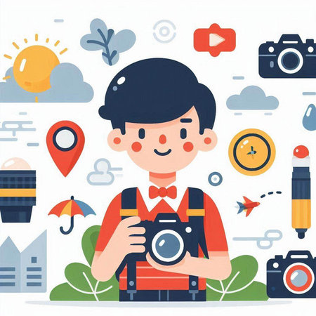 Photographer with camera. Flat design style modern vector illustration concept.のイラスト素材
