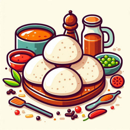 Illustration of traditional indian dumplings. Vector illustration.のイラスト素材