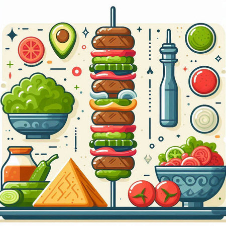 Fast food restaurant menu. Vector illustration of hamburgers and vegetables.のイラスト素材
