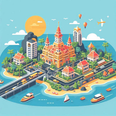 Vector isometric illustration of the island of Bali, Indonesia.のイラスト素材