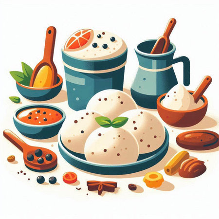 Illustration of a set of different types of sweet and sour creamのイラスト素材