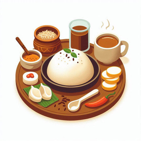 Illustration of a plate of steamed bun with coffee and other dishesのイラスト素材