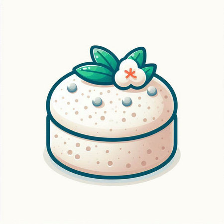 Illustration of a cake with cream and mint on a white backgroundのイラスト素材