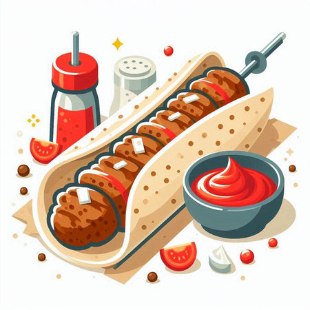 Vector illustration of a hot dog with ketchup and mayonnaiseのイラスト素材