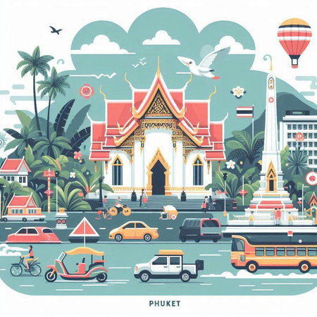 Thailand travel concept. Vector illustration in flat style. City landscape.のイラスト素材