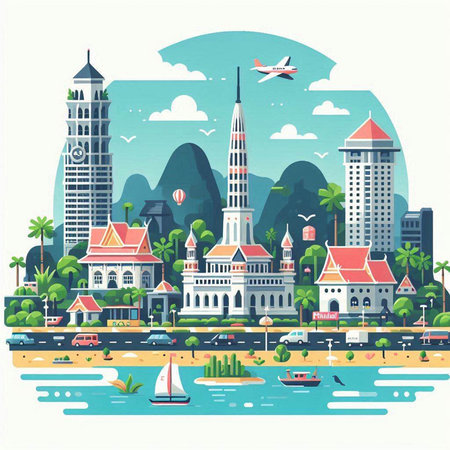Vector illustration of the famous landmarks in Singapore. Travel and tourism concept.のイラスト素材