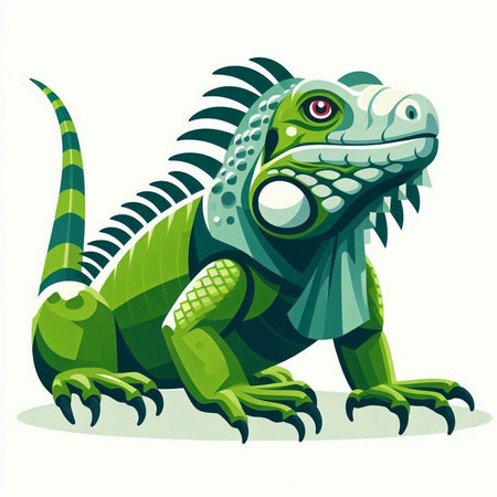 Green iguana isolated on white background. Vector illustration. Cartoon style.のイラスト素材