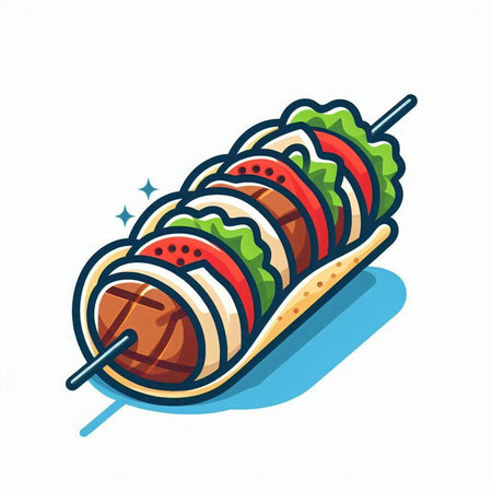 Shish kebab on skewer with vegetables. Vector illustration.のイラスト素材