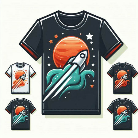 T-shirt design with rocket and space elements. Vector illustration.のイラスト素材