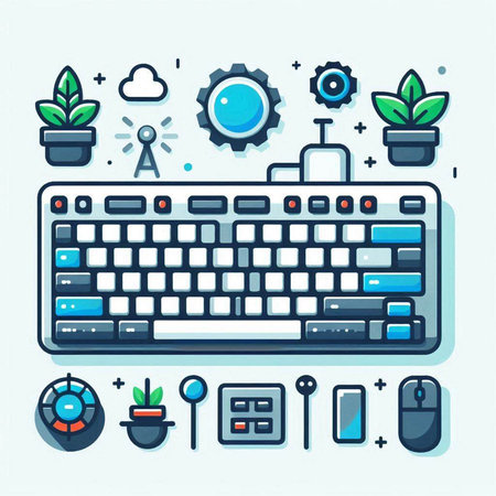 Flat design modern vector illustration concept of computer keyboard, mouse, keypad.のイラスト素材