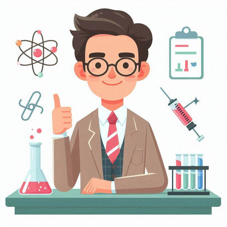 Scientist working in laboratory. Vector illustration in a flat style.のイラスト素材