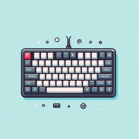 Retro styled illustration of a computer keyboard on a blue background.のイラスト素材