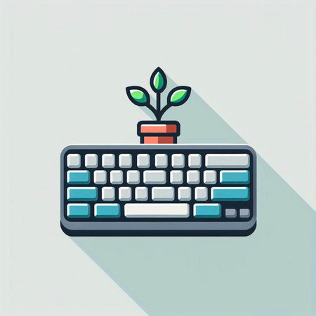 Keyboard with plant icon, vector illustration. Flat design style.のイラスト素材