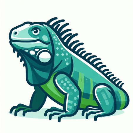 Green iguana isolated on white background. Vector illustration in cartoon style.のイラスト素材
