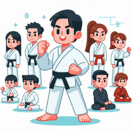 Taekwondo. Vector illustration in cartoon style on white background.のイラスト素材