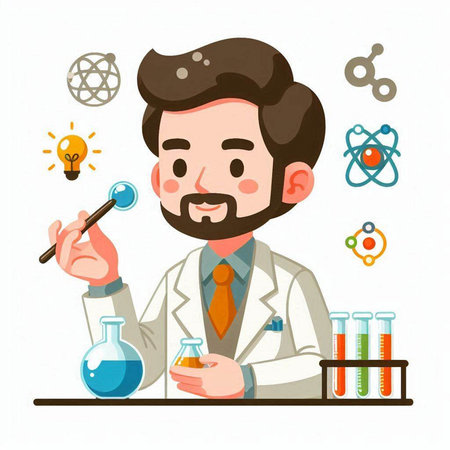 Scientist working in laboratory. Vector illustration in flat cartoon style.のイラスト素材