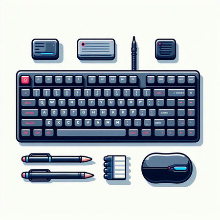 Computer keyboard, mouse, pen, pencil and mouse. Vector illustration.のイラスト素材