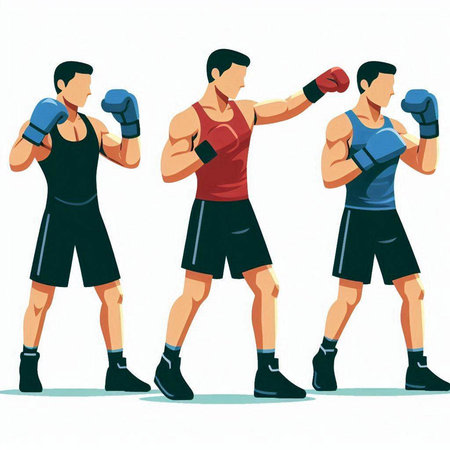 Boxing men. Vector illustration in a flat style. Isolated on white background.のイラスト素材
