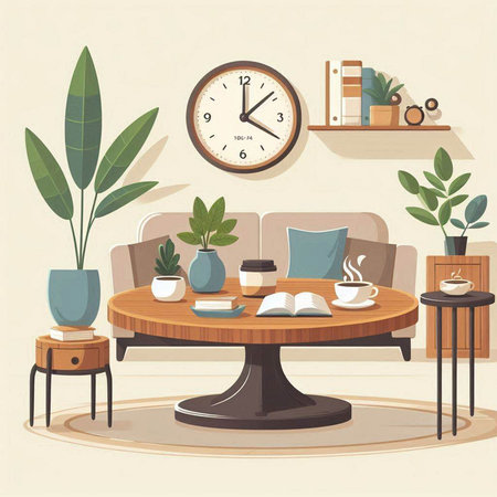 Interior of living room with furniture. Vector illustration in flat styleのイラスト素材