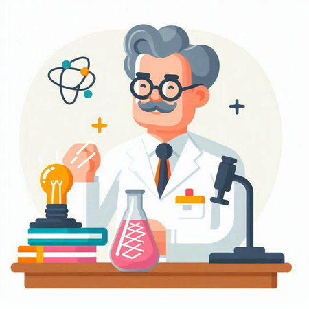 Scientist working in laboratory. Vector illustration in flat cartoon style.のイラスト素材