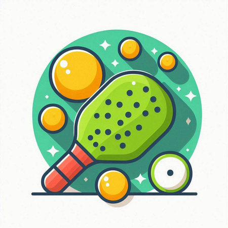 Table tennis flat icon. Vector illustration of a tennis racket and ball.のイラスト素材