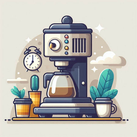 Coffee machine and coffee pot. Vector illustration in flat styleのイラスト素材
