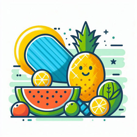 Fruit and berry flat line icon. Vector illustration of healthy food.のイラスト素材