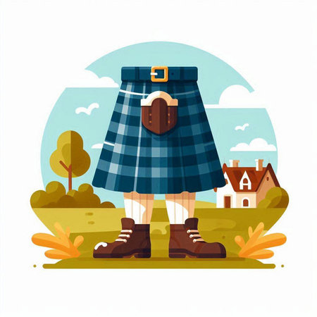 Scottish traditional costume, bagpipes and boots. Vector illustrationのイラスト素材