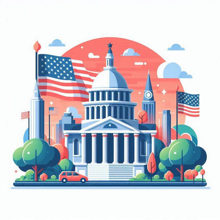 United States Capitol building in Washington DC. Flat style vector illustration.のイラスト素材