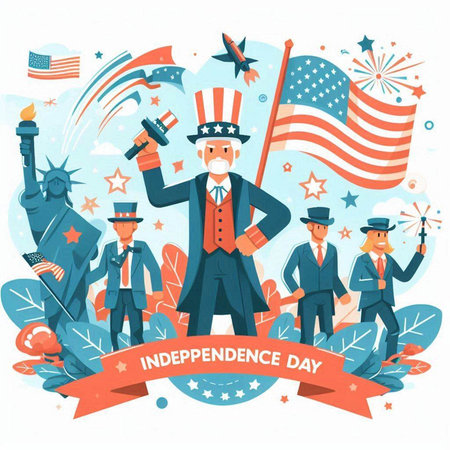 Independence day poster with american president and people. Vector illustrationのイラスト素材