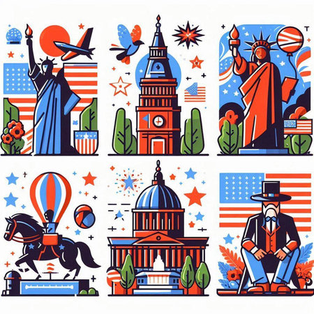 Statue of Liberty and other symbols of USA. Vector illustration.のイラスト素材