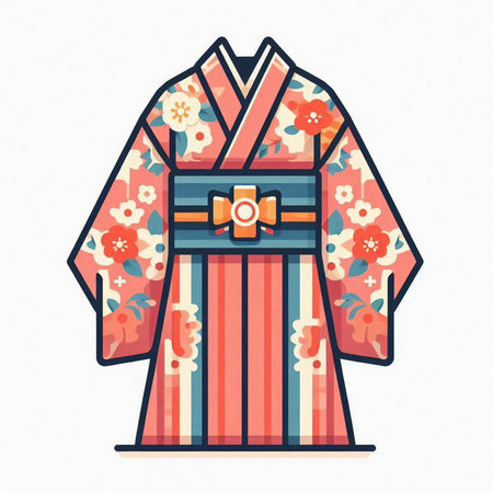 Japanese kimono. Vector illustration. Isolated on white background.のイラスト素材