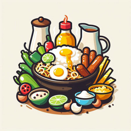 Korean food vector illustration. Traditional Korean food in a bowl.のイラスト素材