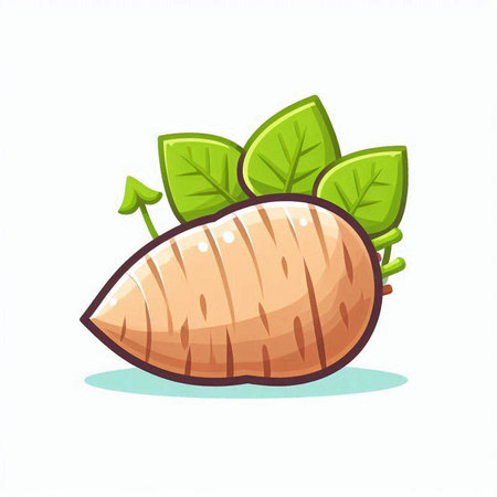 Illustration of a sweet potato with leaves isolated on a white backgroundのイラスト素材