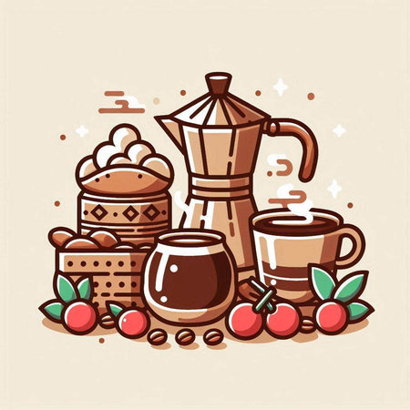 Coffee and sweets. Vector illustration in doodle style.のイラスト素材