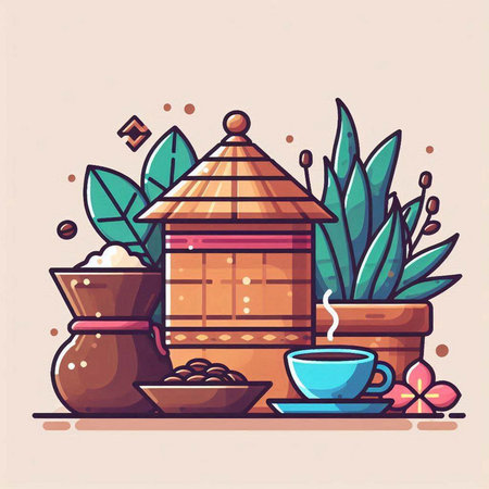 Coffee pot and cup. Vector illustration in flat style.のイラスト素材