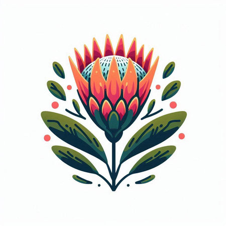 Hand drawn protea flower. Vector illustration isolated on white background.のイラスト素材