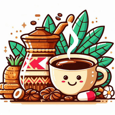 Coffee cup and pot. Vector illustration in cartoon style.のイラスト素材