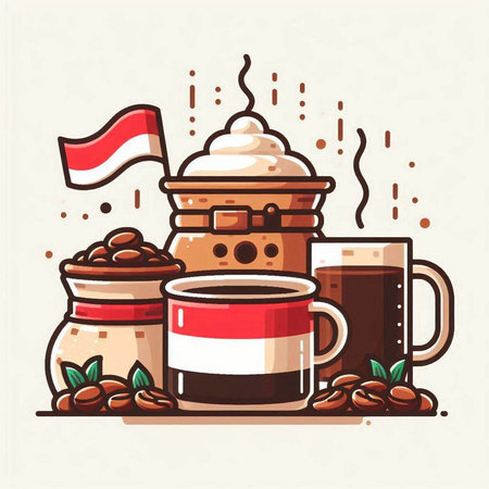 Coffee cup and coffee beans. Vector illustration in flat style.のイラスト素材