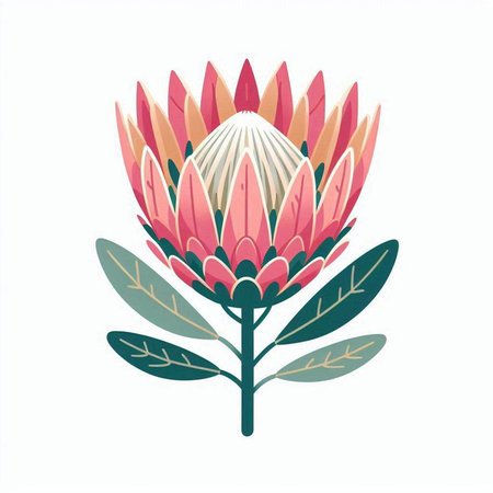 Beautiful protea flower on a white background. Vector illustration.のイラスト素材
