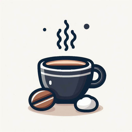 Coffee cup and coffee beans on white background. Vector illustration.のイラスト素材