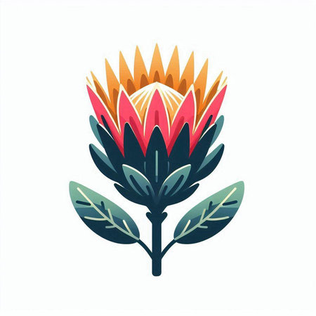 Flower icon. Vector illustration of a blooming protea.のイラスト素材