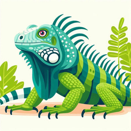 Green iguana in the jungle. Vector illustration of a green iguana.のイラスト素材
