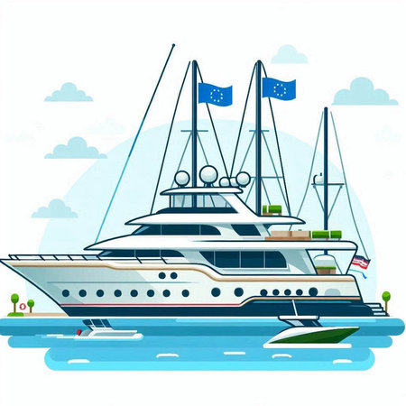 Yacht on the background of the sea. Vector illustration in flat styleのイラスト素材