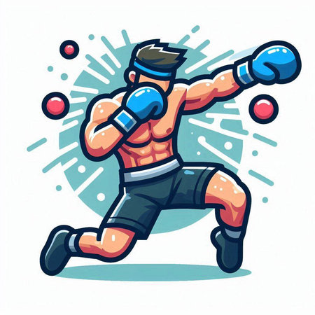 Cartoon illustration of a boxer or fighter ready to fight with a ballのイラスト素材