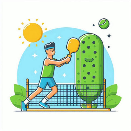 Vector illustration of a tennis player playing tennis on a tennis court.のイラスト素材